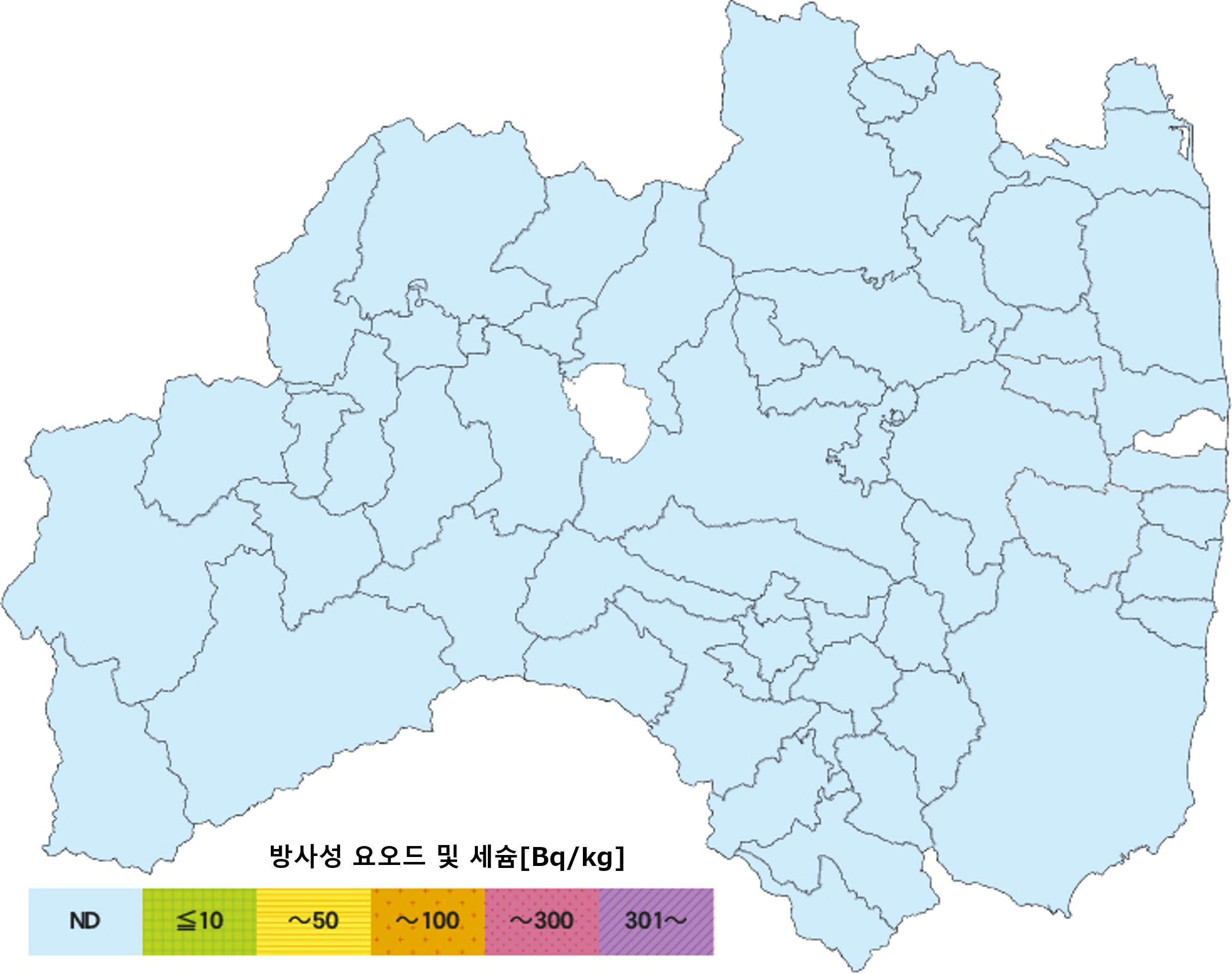 현재 방사성 요오드 및 방사성 세슘의 검출 상황