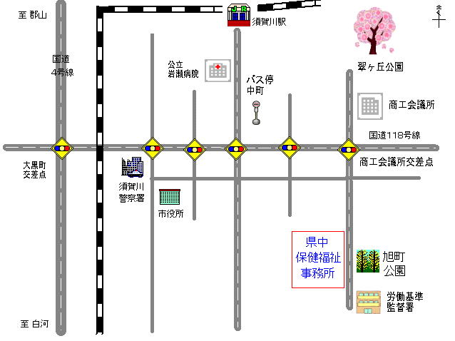 県中保健福祉事務所までの地図