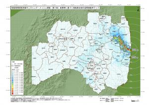 第17回メッシュ調査を線量率別に色分けした福島県全体の地図