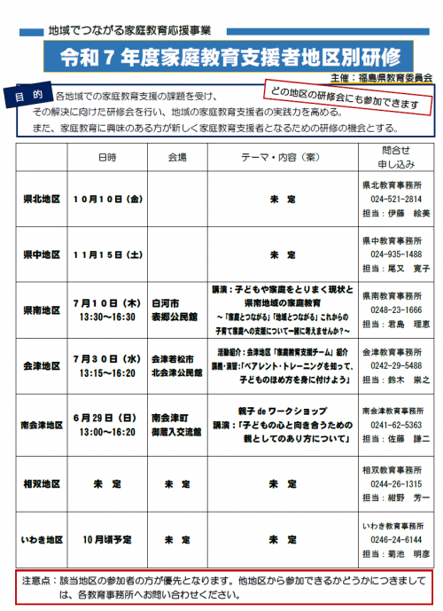 令和７年度家庭教育支援者地区別研修