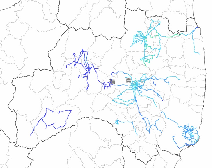 福島県内全域の走行サーベイ結果マップ（平成25年12月15日）