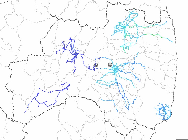 福島県内全域の走行サーベイ結果マップ（平成26年1月19日）