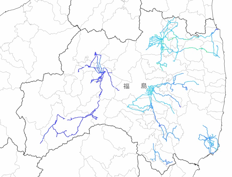 福島県内全域の走行サーベイ結果マップ（平成26年3月9日）