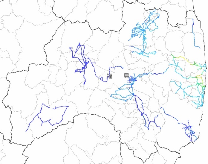 福島県内全域の走行サーベイ結果マップ（平成26年12月28日）